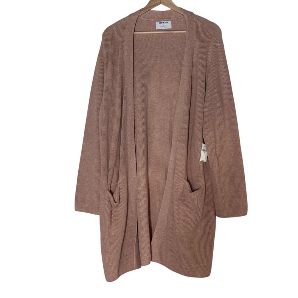 Old Navy NWT Chunky Ribbed Knit Open Front Long Cardigan XL Apricot Pink Pocket